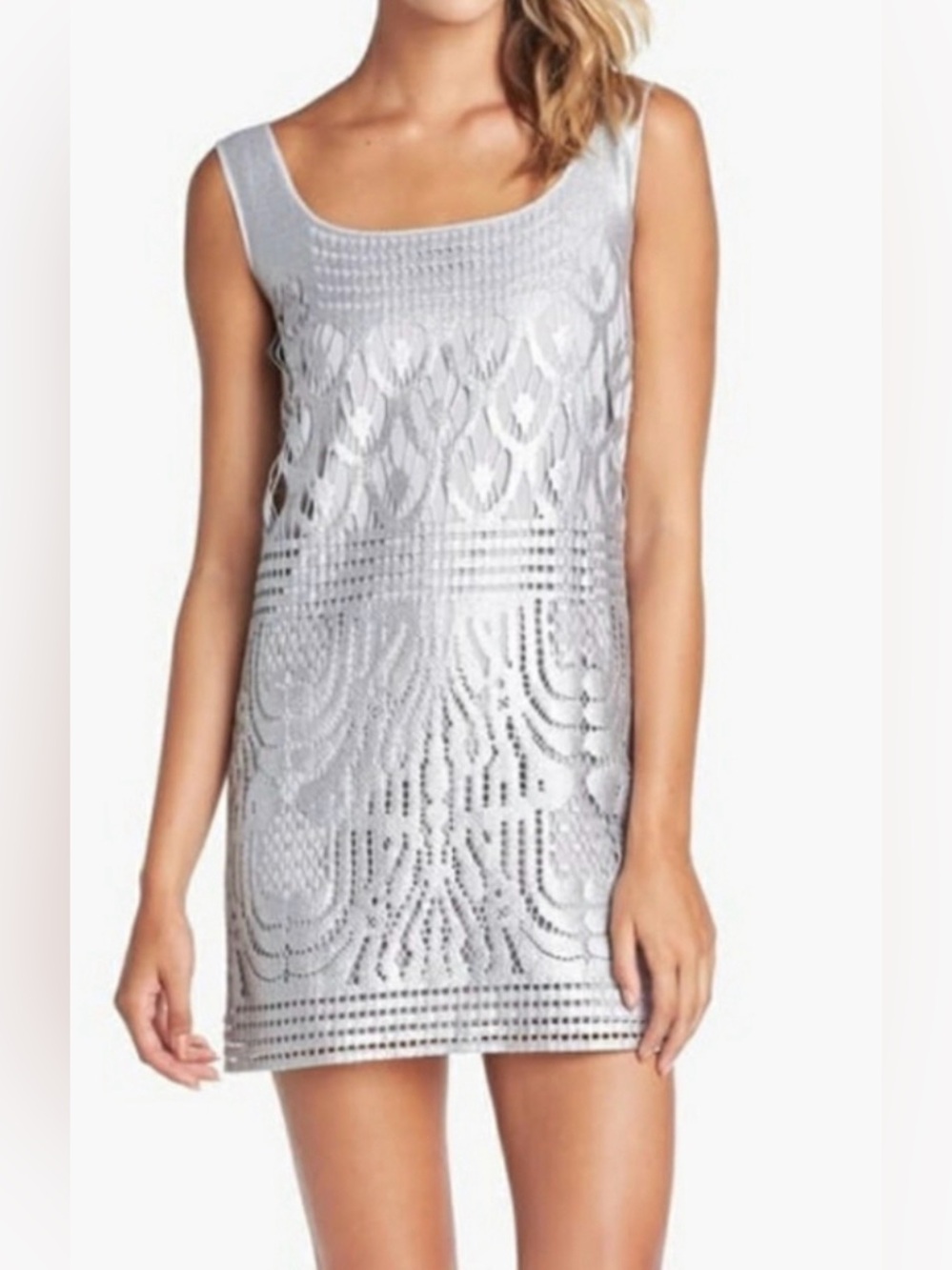 NWT Lilly Pulitzer Arlington Metallic Deco Lace Shift Dress Gray/small